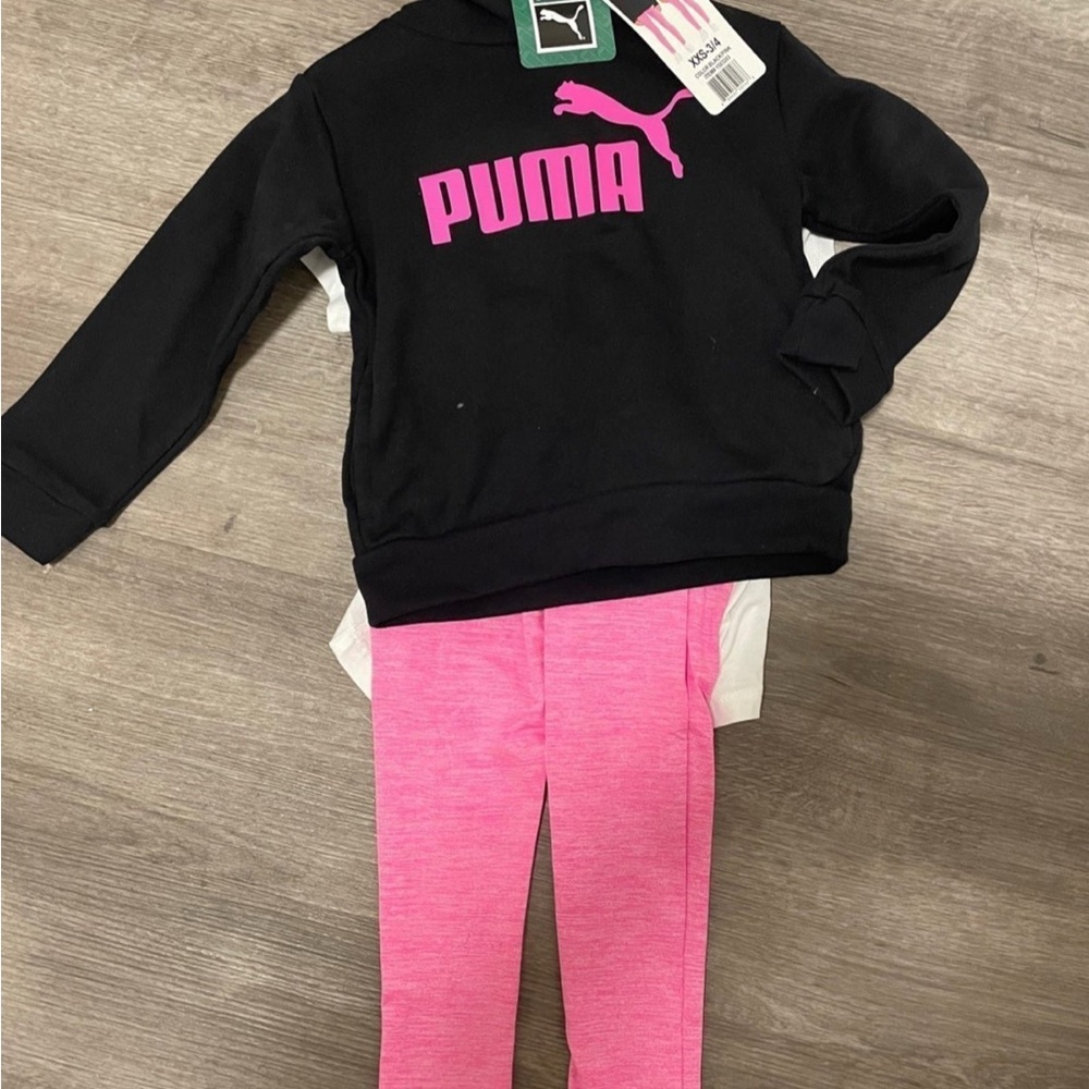 Puma Black Hoodie and Pink Leggings Set XXS 3/4